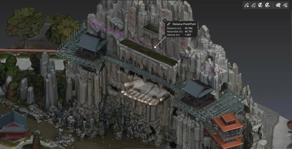 40.76 m distance measured directly on the textured 3D model of the rockery