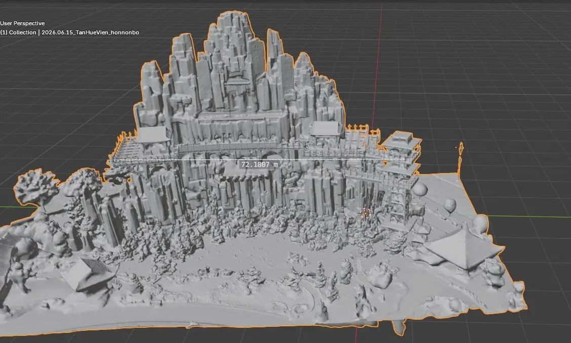 3D mesh model of the Tân Huê Viên rockery with a 72.18 m measurement