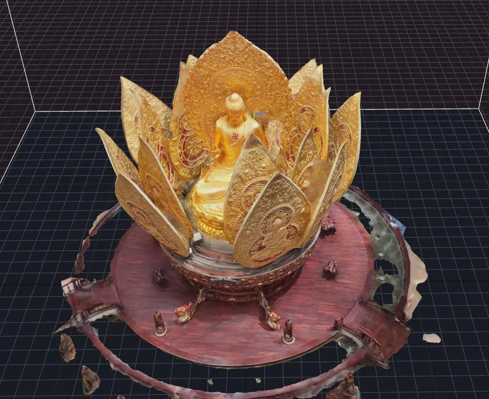 3D model of the Buddha statue inside the golden lotus shrine at Liên Hoa Bảo Tháp